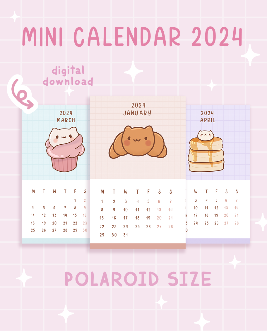 Printable Mini 2024 Calendar – Digital Download (Polaroid Size) – NomNom  Kawaii